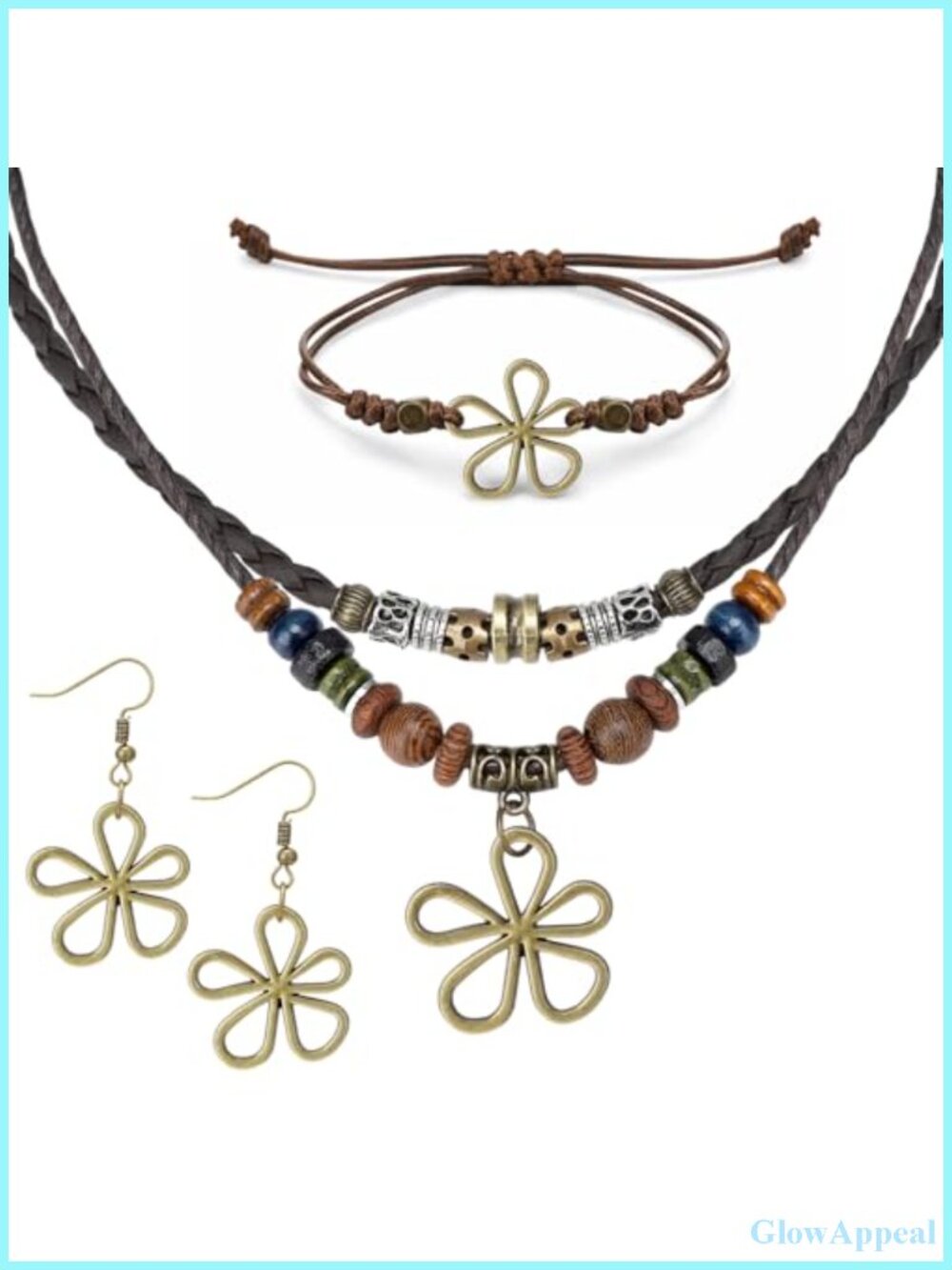 Bohemian Wood Bead Necklace Bracelet Earrings Jewelry Set